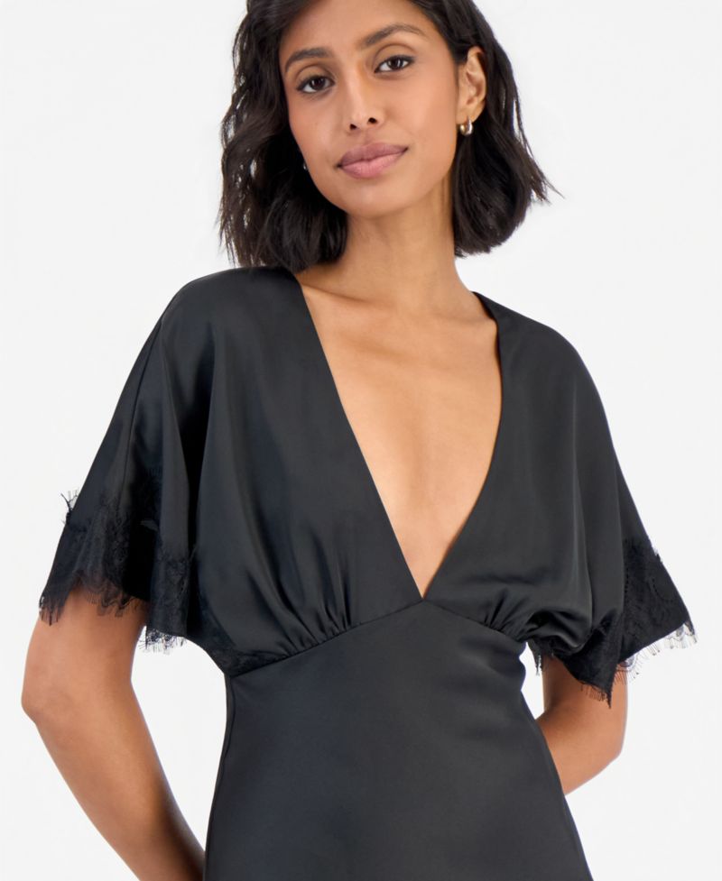 Women's Tallulah Lace-Trim Flutter-Sleeve V-Neck Midi Dress