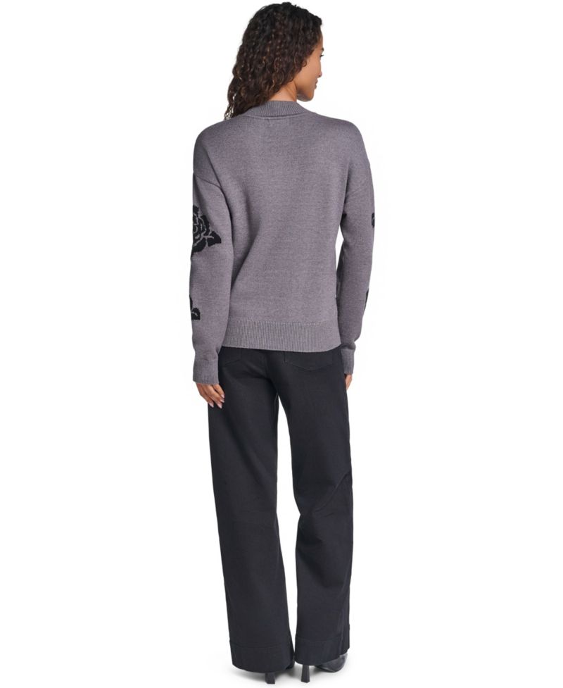 Women's Mock-Neck Long-Sleeve Floral Sweater