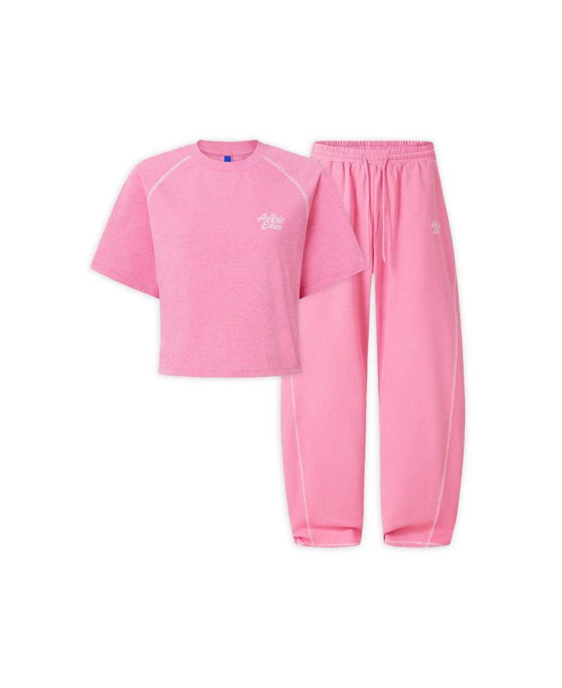Women's Cropped Short-Sleeve Wide-Leg Top and Pants Set