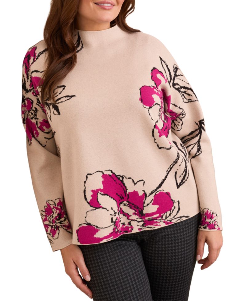 Plus Size Knit Jacquard Funnel Neck Sweater