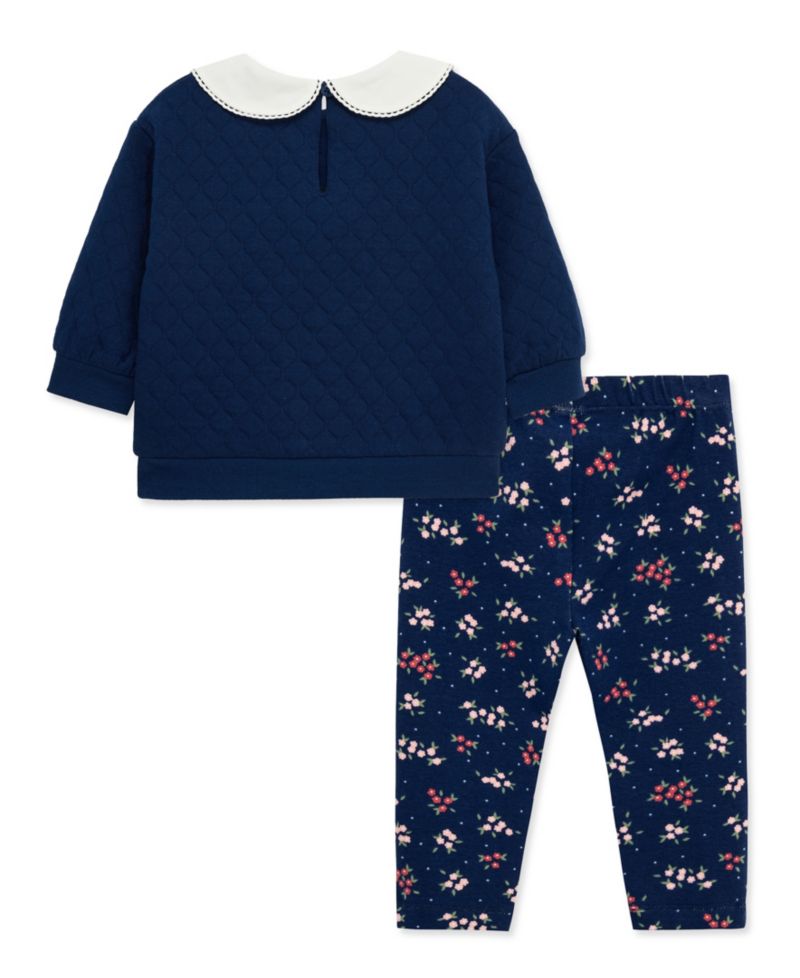 Baby Girls' White Collar Sweatshirt and Floral Leggings, 2-Piece Set