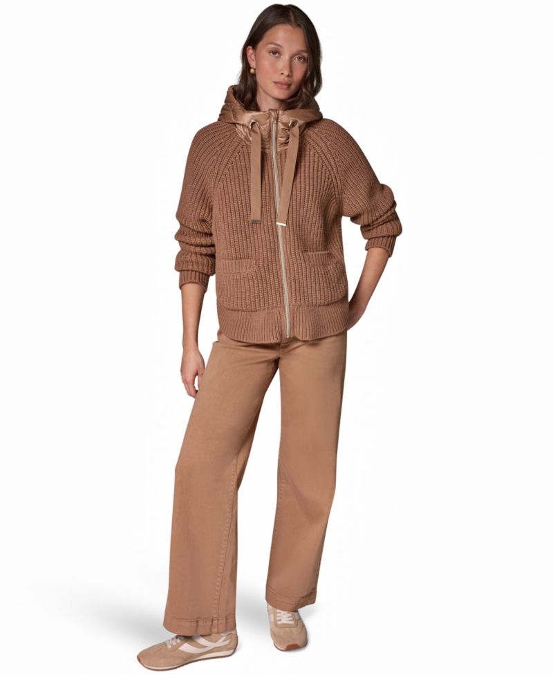 Women's Wool-Blend Hooded Mixed-Media Chunky Jacket