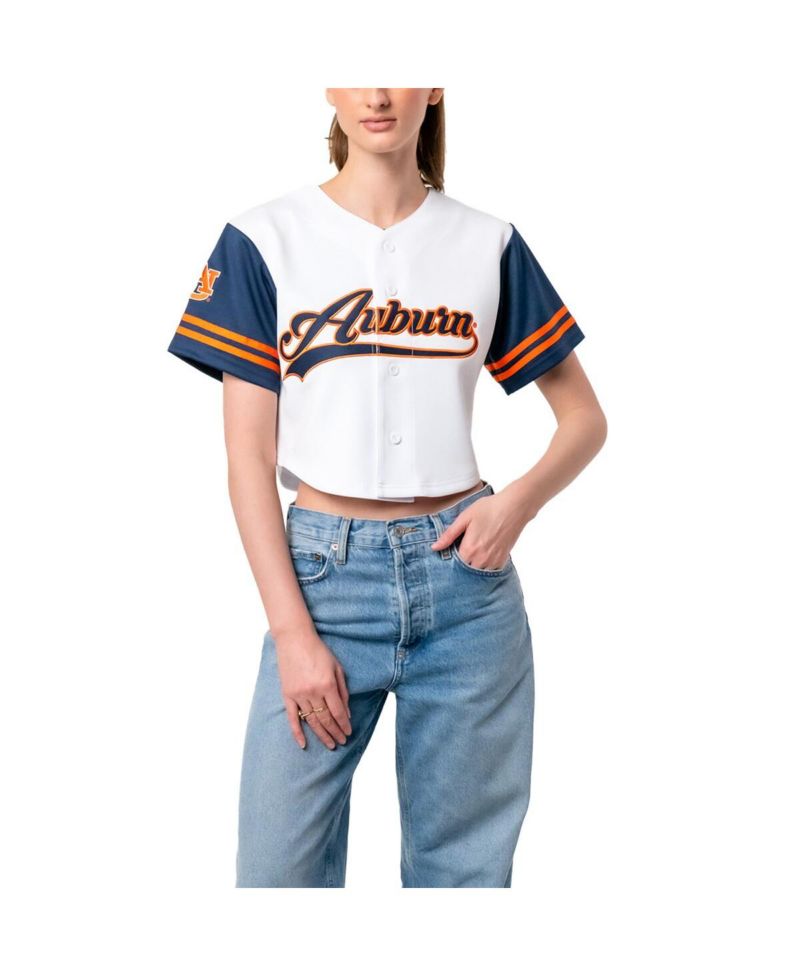 Women's White Auburn Tigers Baseball Jersey Cropped T-Shirt