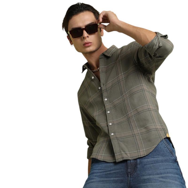 Men's Olive Green Maxi Tartan Plaid Shirt