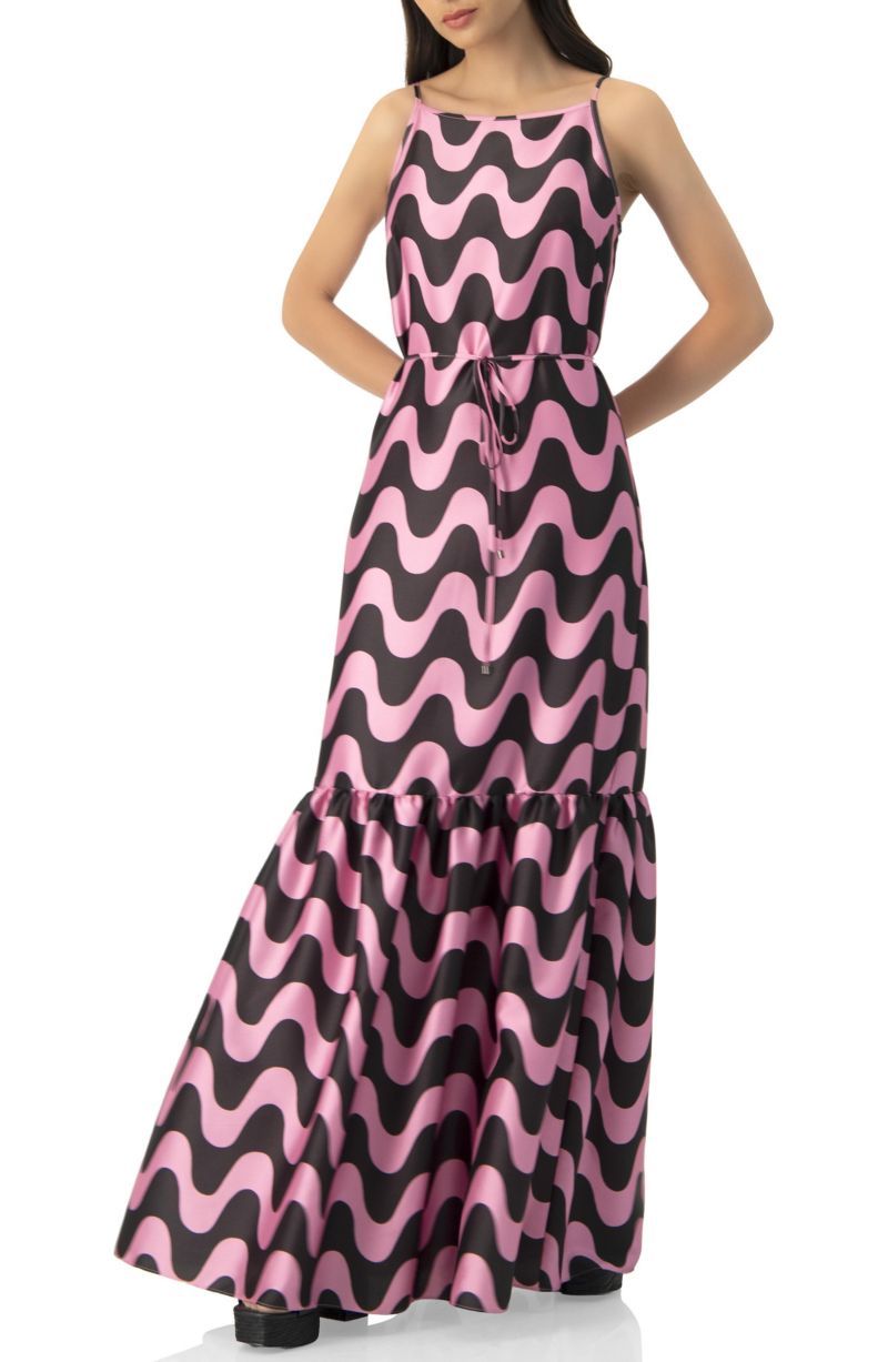 Women's Sleeveless Wave Print Maxi Dress