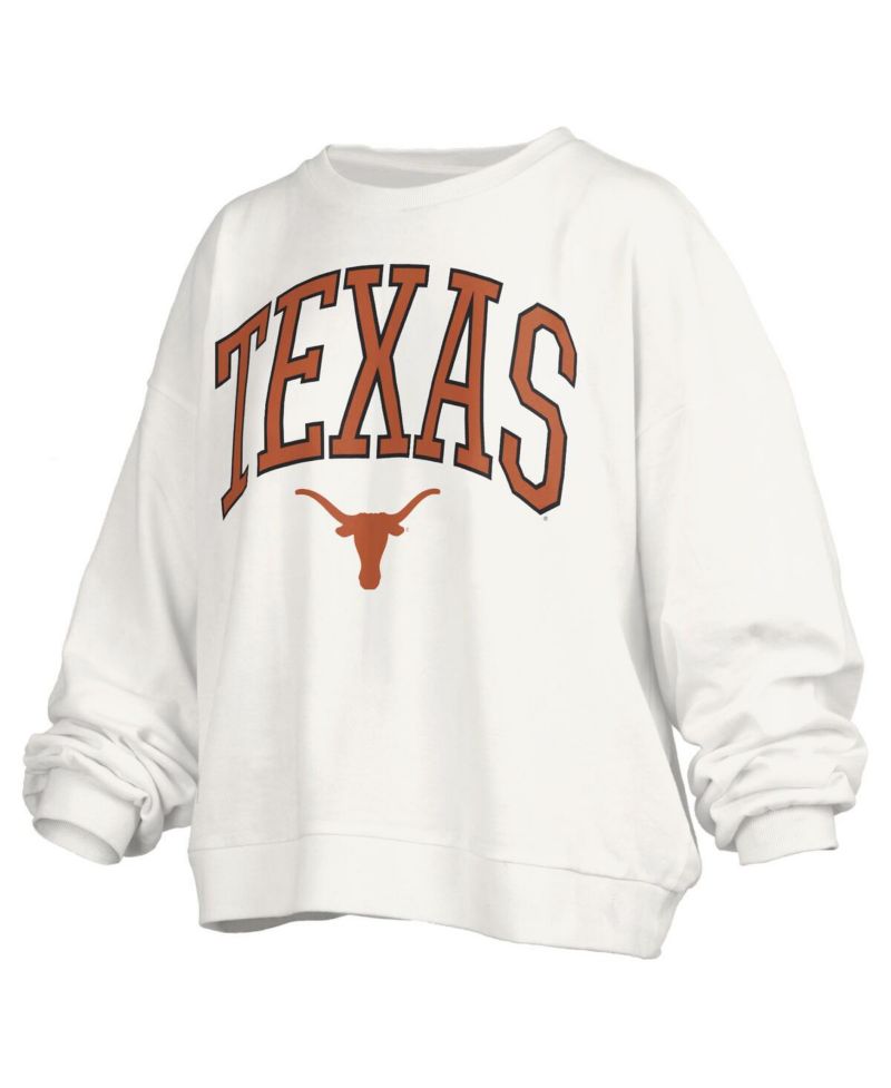 Women's White Texas Longhorns Janise Arch Over Logo Waist Length Oversized Pullover Sweatshirt