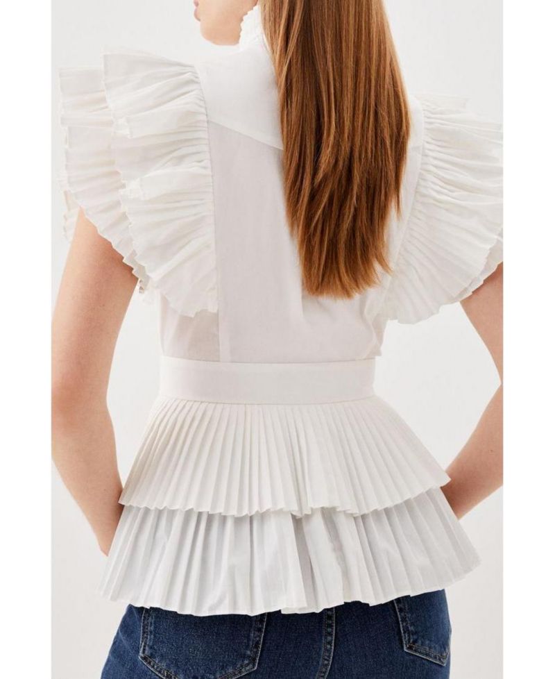 Women's Sleeveless Pleated Ruffle Blouse