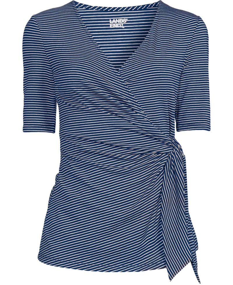 Women's Petite Elbow Sleeve Lightweight Jersey Side Tie Blouse