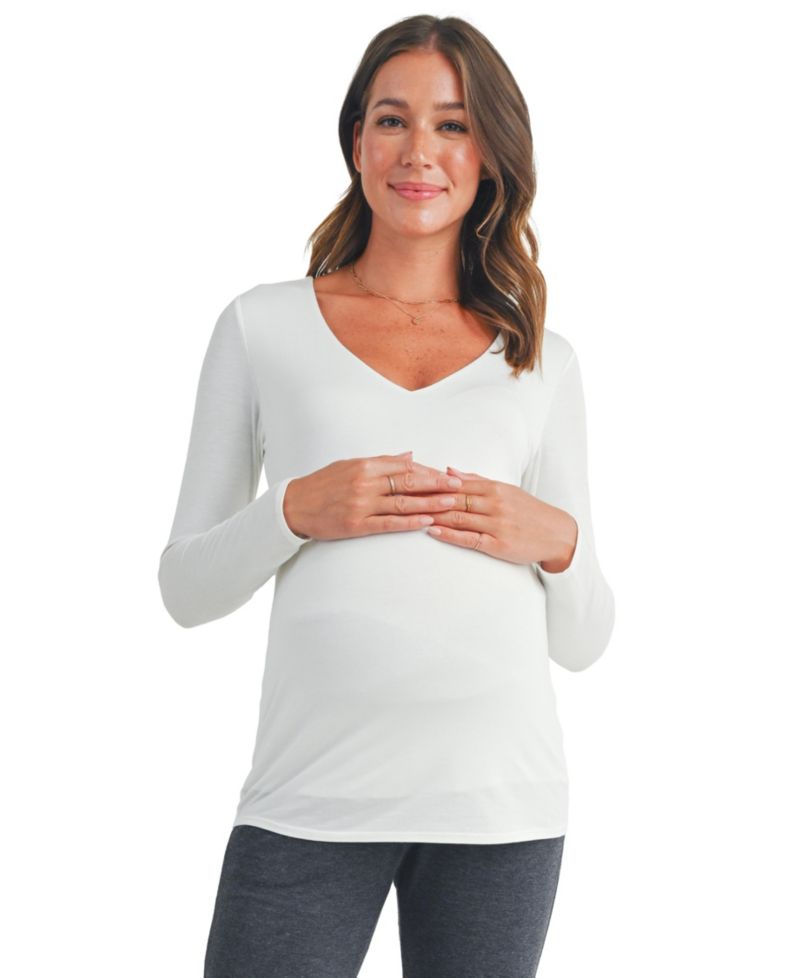 Maternity V-Neck Long-Sleeve Fitted Top