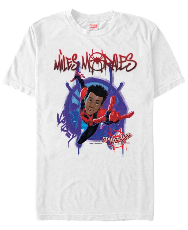 Marvel Men's Spider-Man Into The Spiderverse Miles Morales Graffiti Logo Short Sleeve T-Shirt