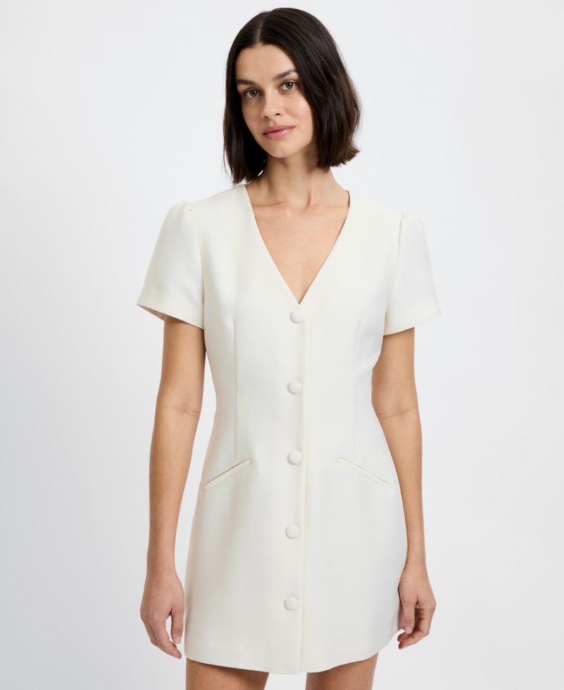 Women's Structured Taffeta V-Neck Mini Dress