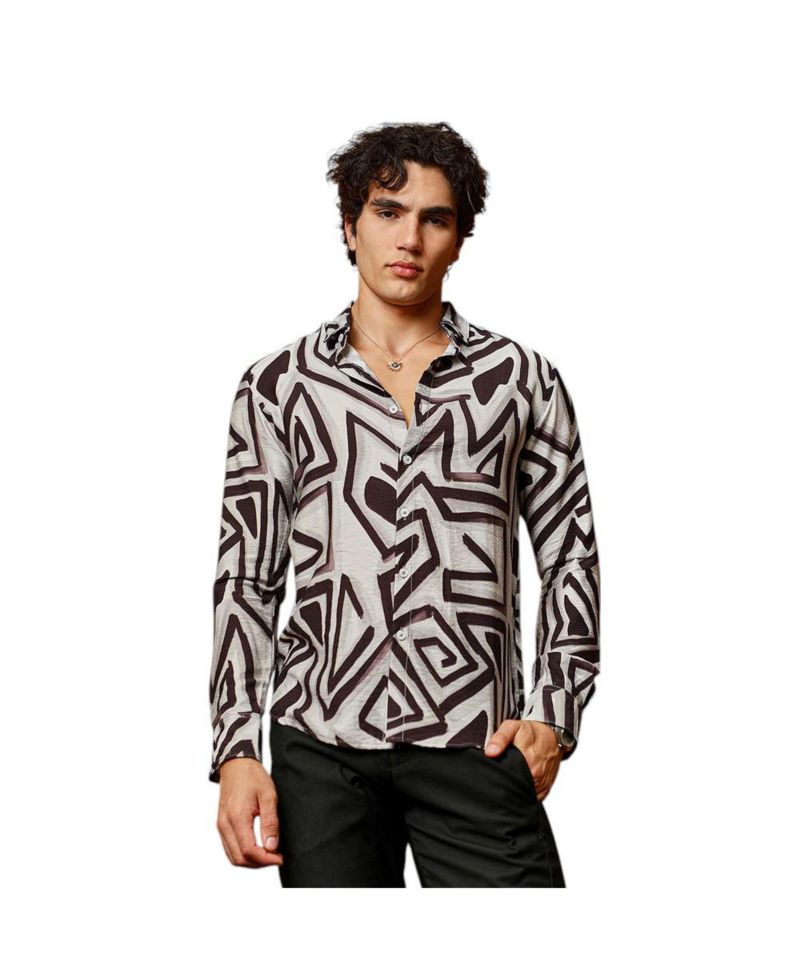 Men's Onyx Black & Cloud Grey Abstract Breezy Shirt
