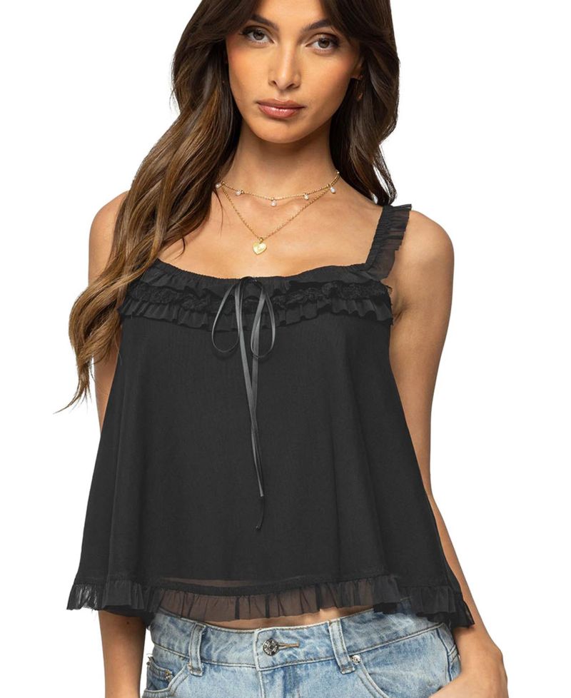 Women's Ruffle Mesh Babydoll Tank Top