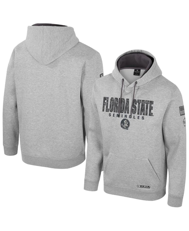 Men's Heather Gray Florida State Seminoles Oorah OHT Military Appreciation Pullover Hoodie
