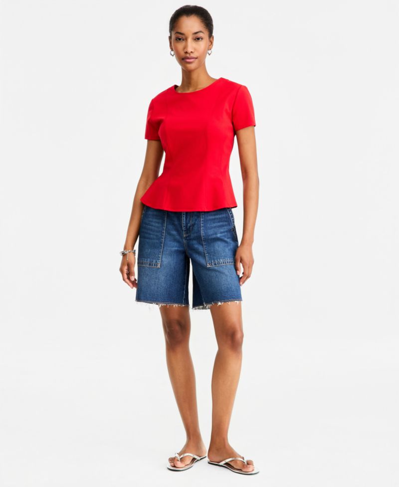 Women's Princess Seam Short-Sleeve Ponte Top