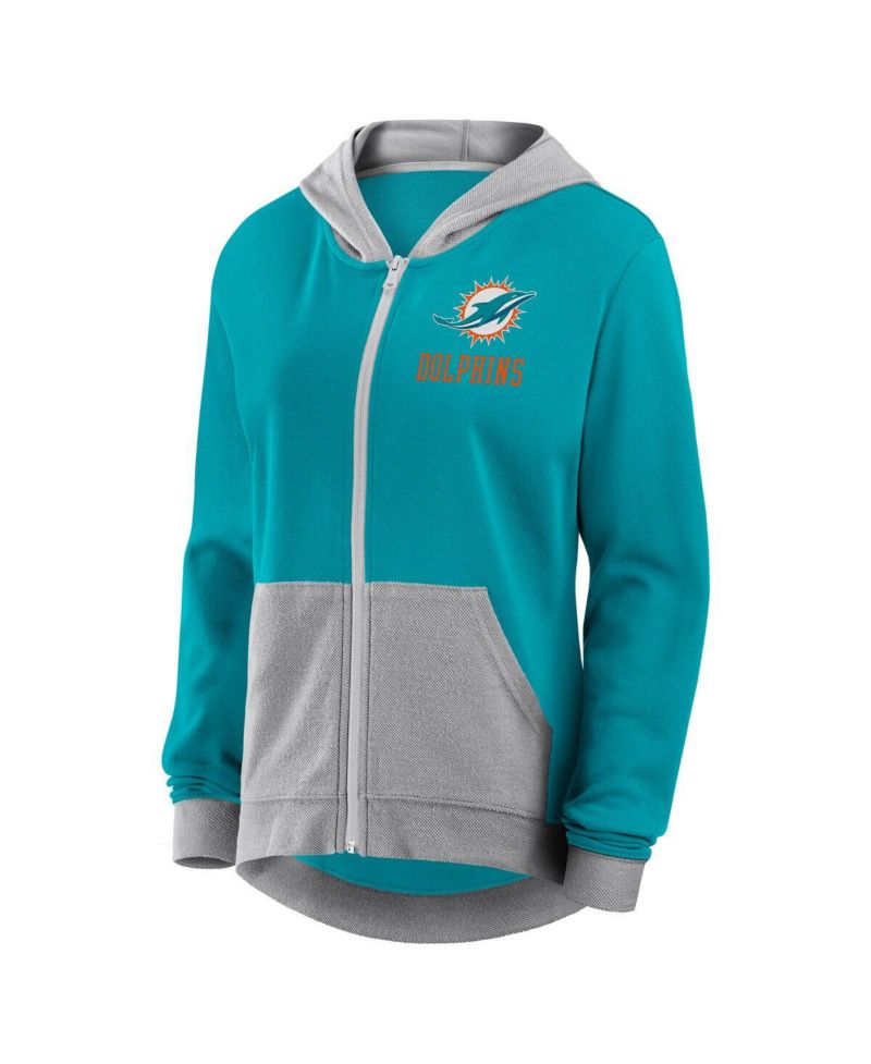 Women's Aqua Miami Dolphins Hit It French Terry Full-Zip Hoodie