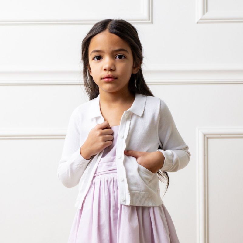 Hope and Henry Girls' Organic Long Sleeve Scallop Detail Cardigan Sweater, Kids