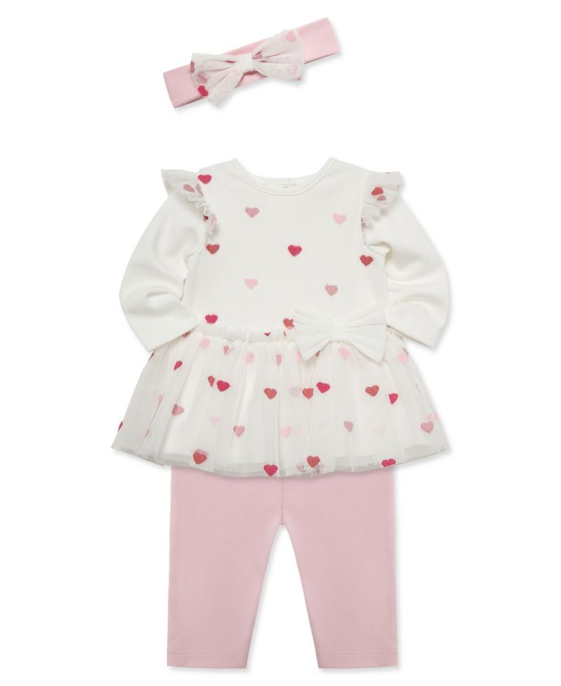 Baby Girls' Hearts Print Tutu Top, Leggings and Headband, 3-Piece Set