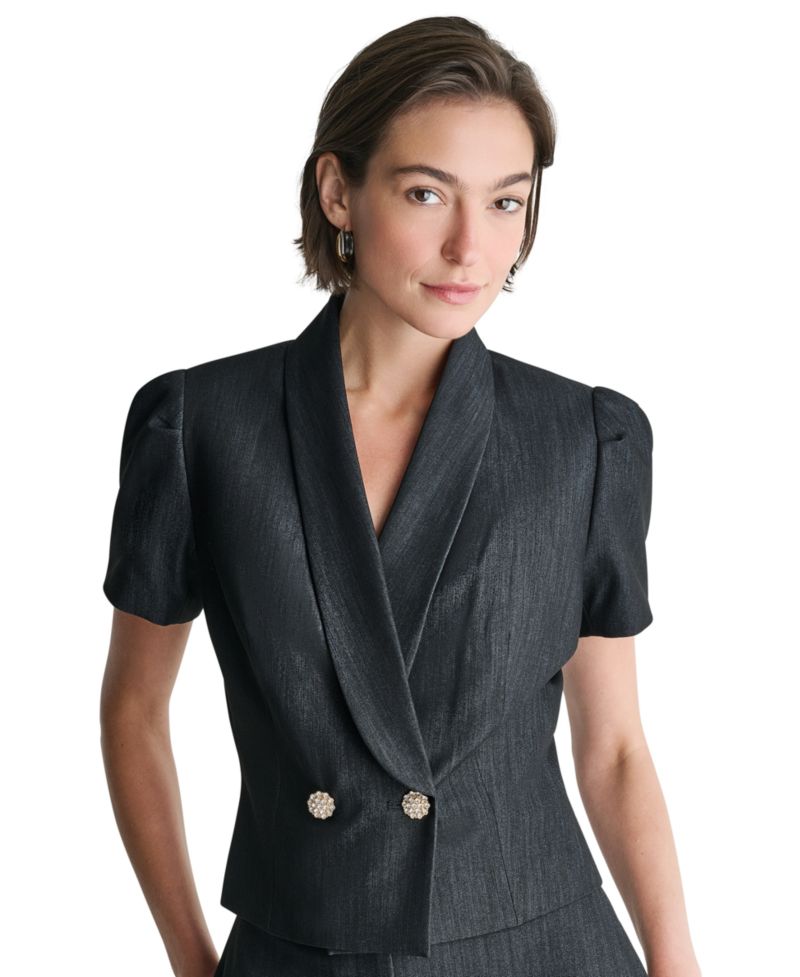 Women's Puff Short-Sleeve Cropped Double-Breasted Jacket