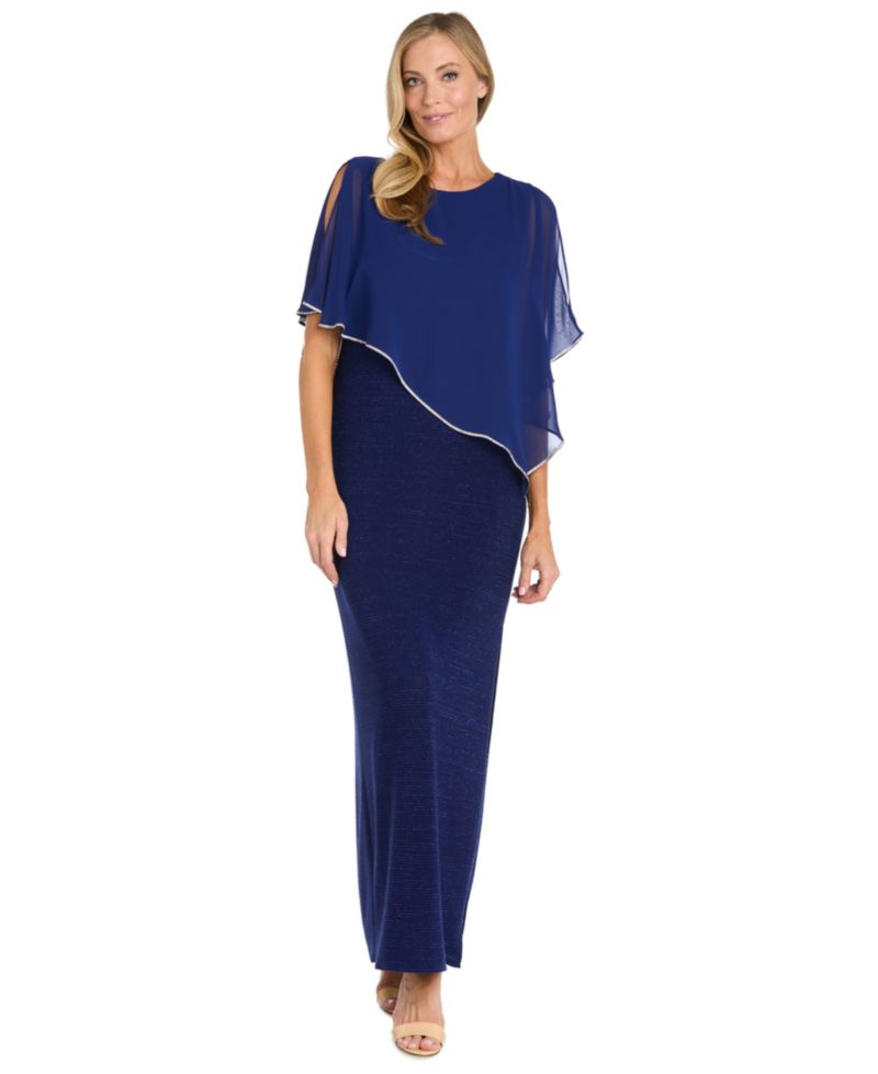 Women's Rhinestone-Edge Cape Gown