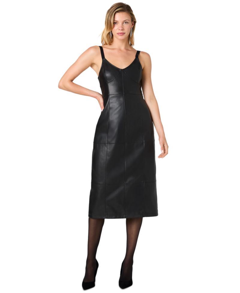 Women's Dessa Faux Leather V-Neck Sleeveless Midi Dress