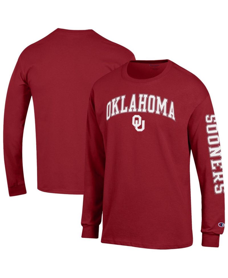 Men's Crimson Oklahoma Sooners Arch Over Logo 2-Hit Long Sleeve T-Shirt