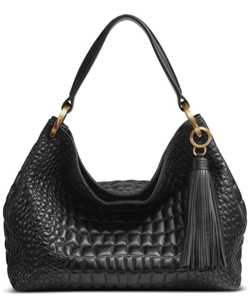Glenwood Quilted Croc Large Shoulder with Tassel Detail