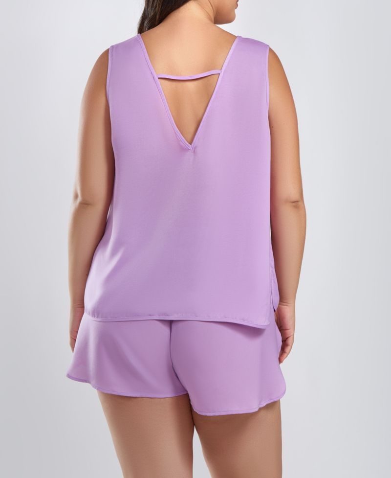 Plus Size Mia Satin 2 Piece Sleeveless Top and Shorts Pajama Set