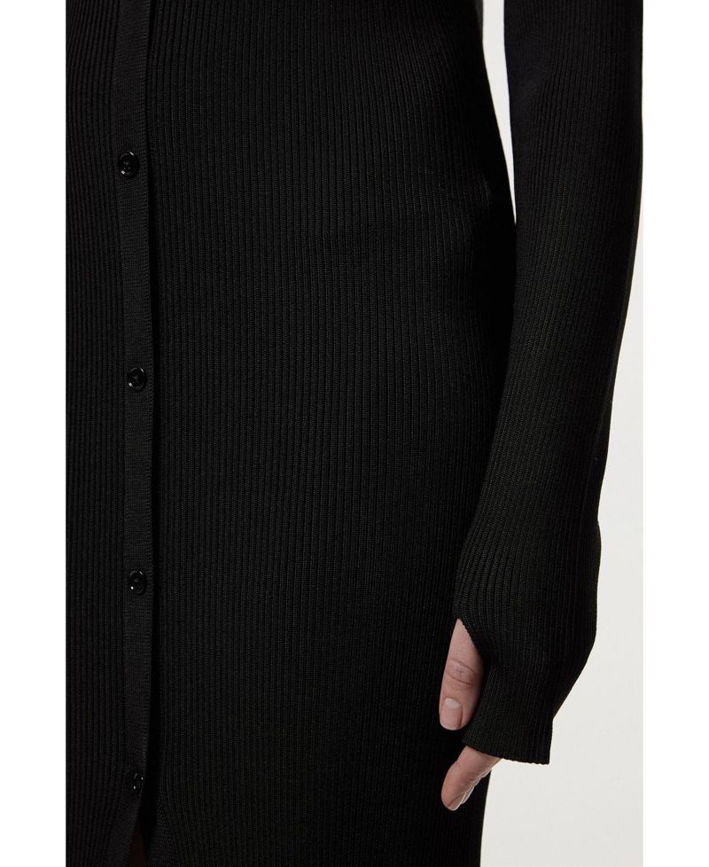 Women's Button Through Ribbed Maxi Dress