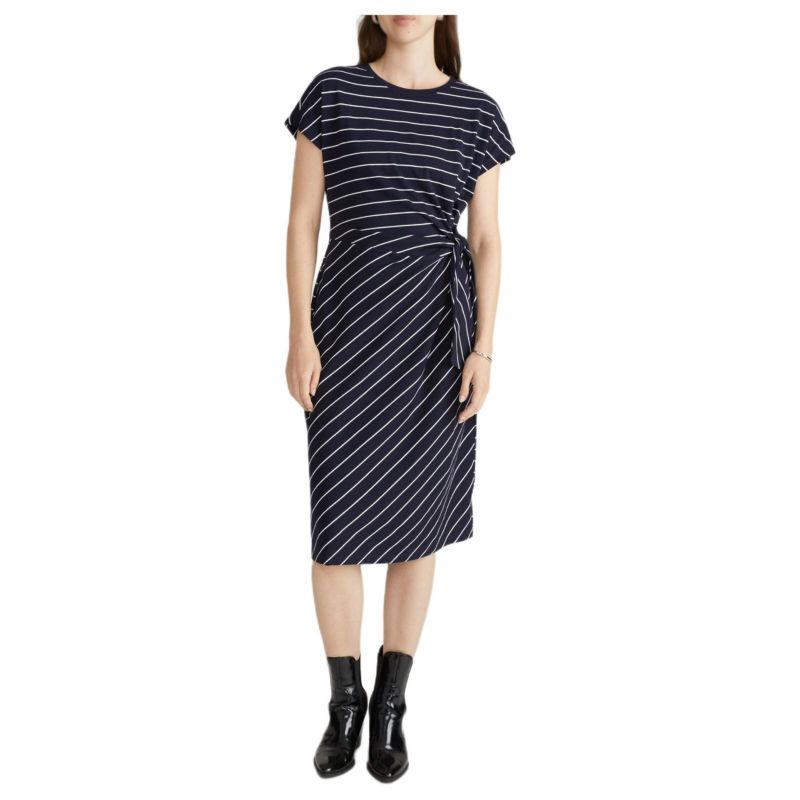 Plus Size Crescent Breton Stripe Knot Dress