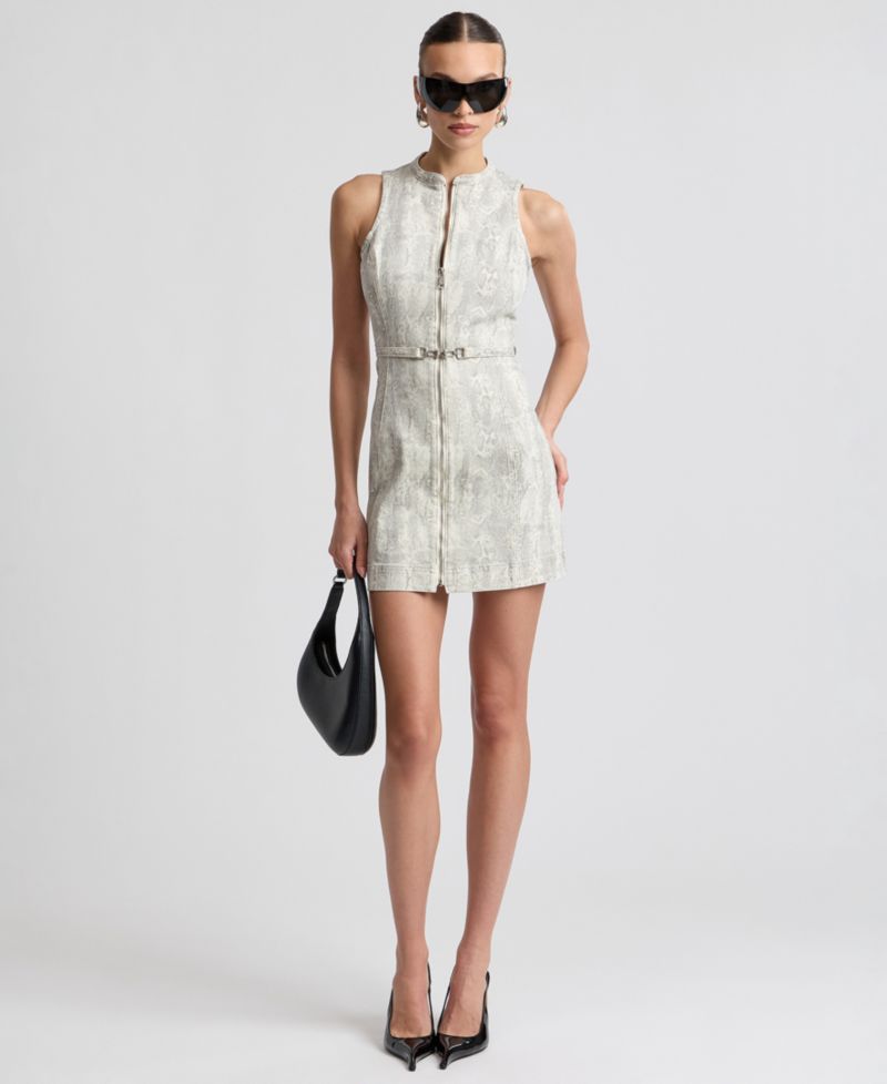 Women's Zip-Front Snake Print Denim Dress
