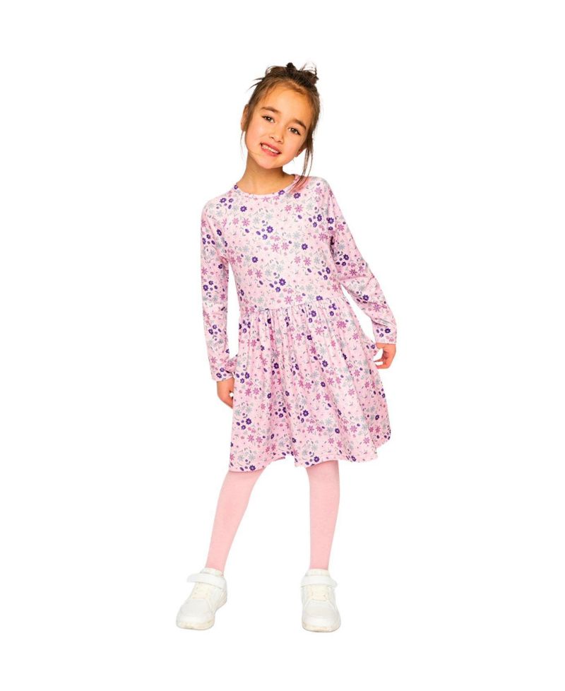 Little and Big Girl 6-12 Long Sleeve Dress Print Daisies
