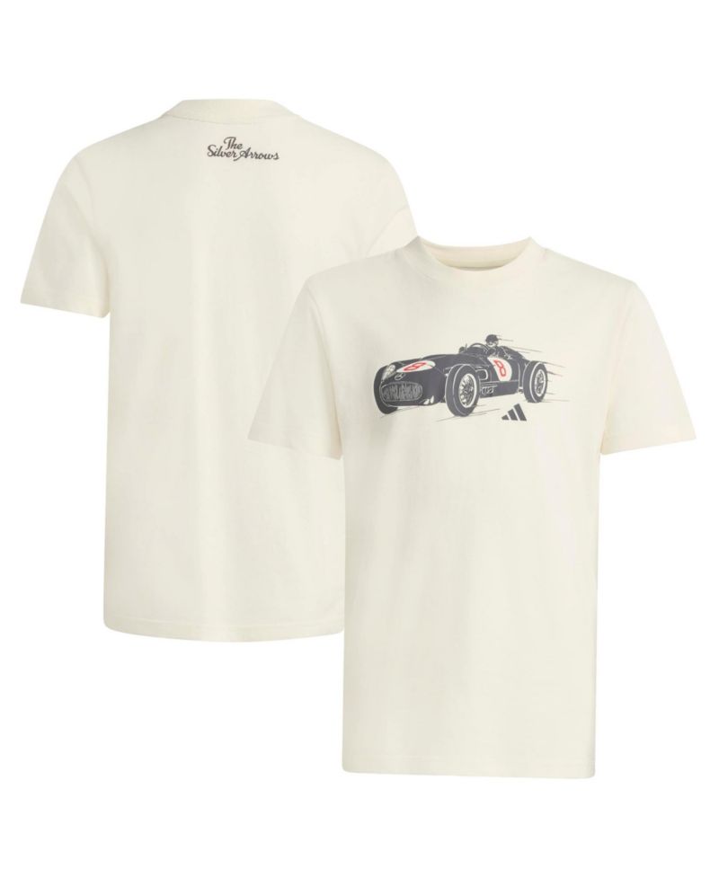 Big Boys and Girls White Mercedes-AMG Petronas F1 Team Silver Arrows Retro Car T-Shirt