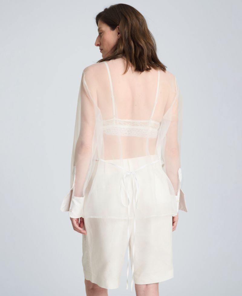 Women's Button Front Shirt with Sheer Overlay