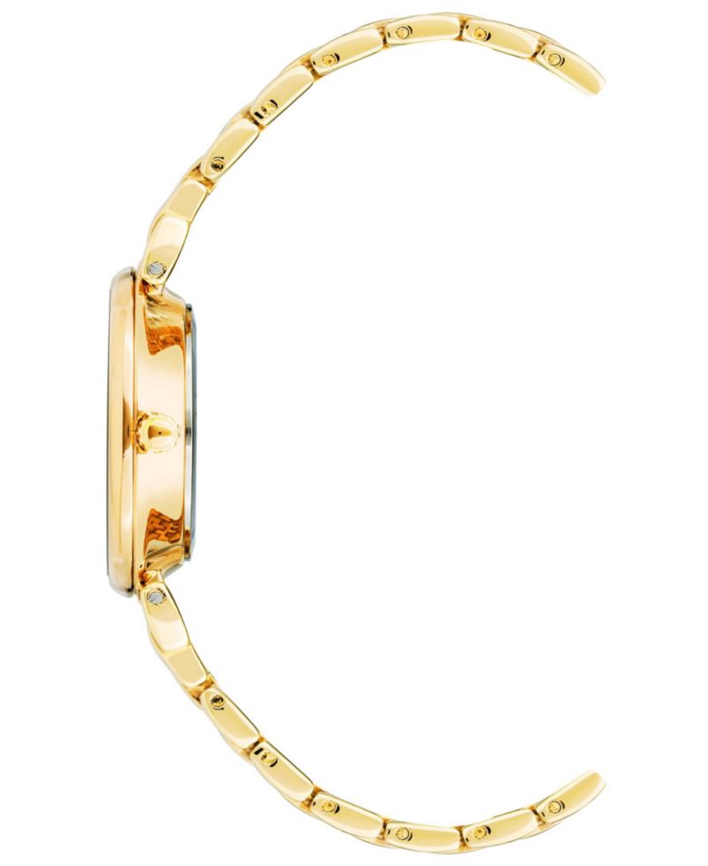 Women's Three Hand Quartz Round Gold-Tone Alloy Link Bracelet Watch, 30mm