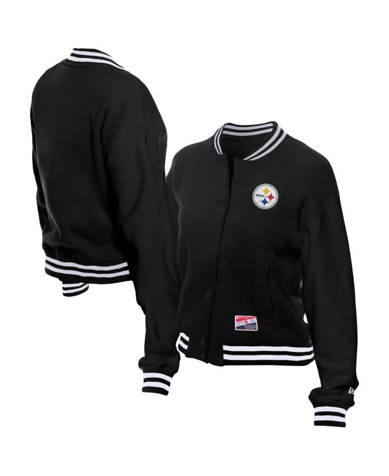 Women's Black Pittsburgh Steelers Throwback Fleece Full-Snap Jacket