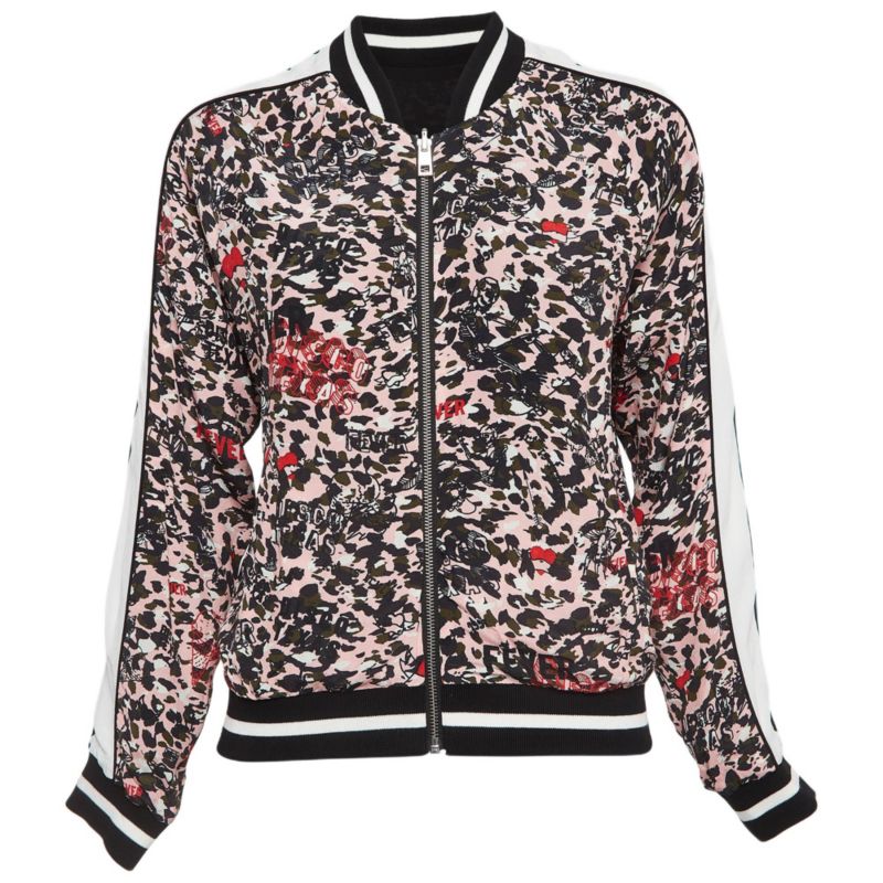 Women's Pre-Owned Zadig and Voltaire Pink/black Printed Crepe Reversible Bomber Jacket