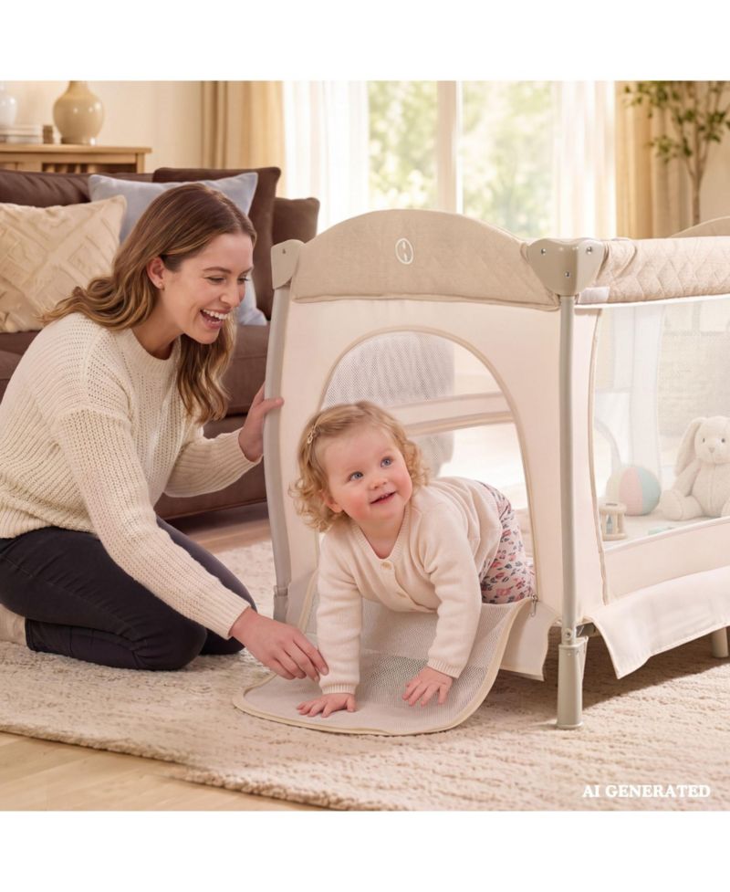 4-in-1 Portable Baby Playard with Bassinet and Mosquito Net, Bedside Sleeper and Changing Table