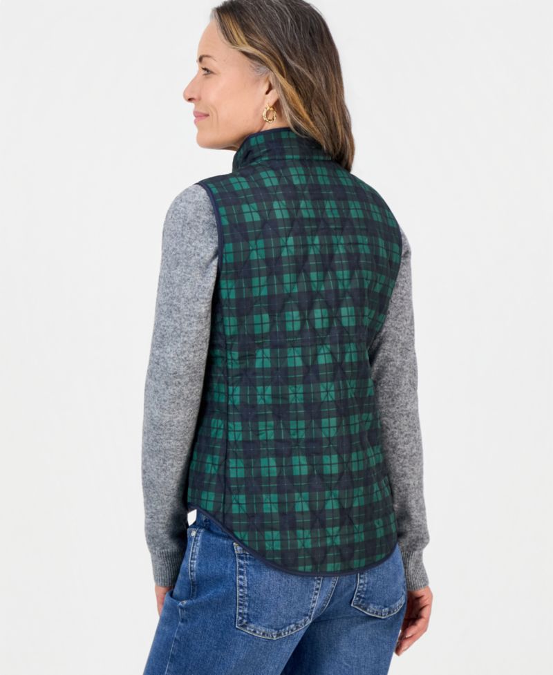 Petite Quilted Plaid Puffer Vest, Macy's Exclusive