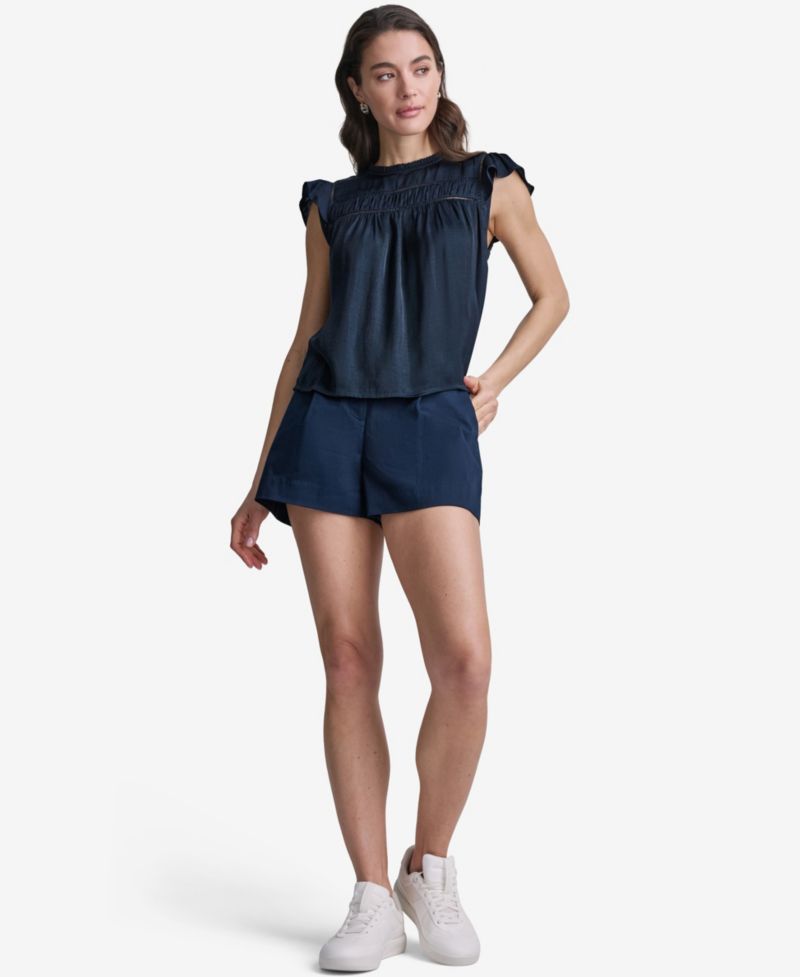 Women's Flutter-Sleeve Crewneck Blouse