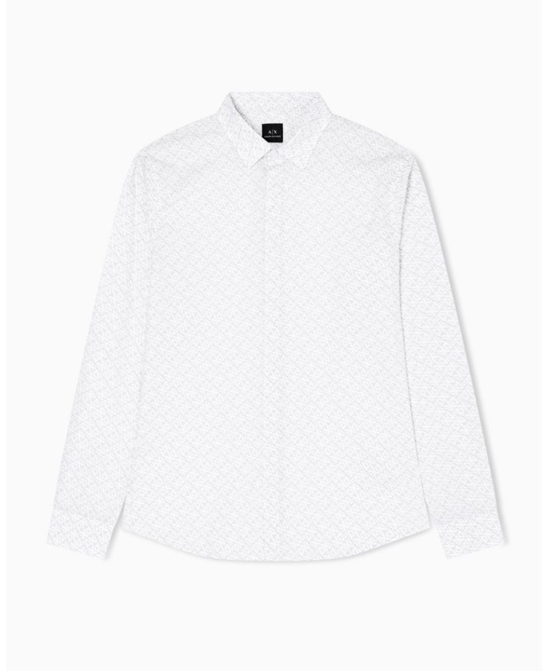 Men's Long Sleeve Poplin Allover Logo Woven Shirt