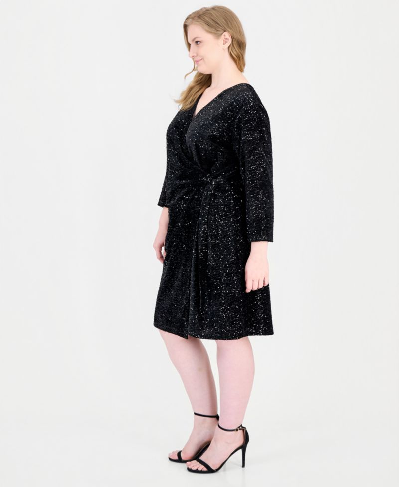 Plus Size Sequin Wrap V-Neck Dress