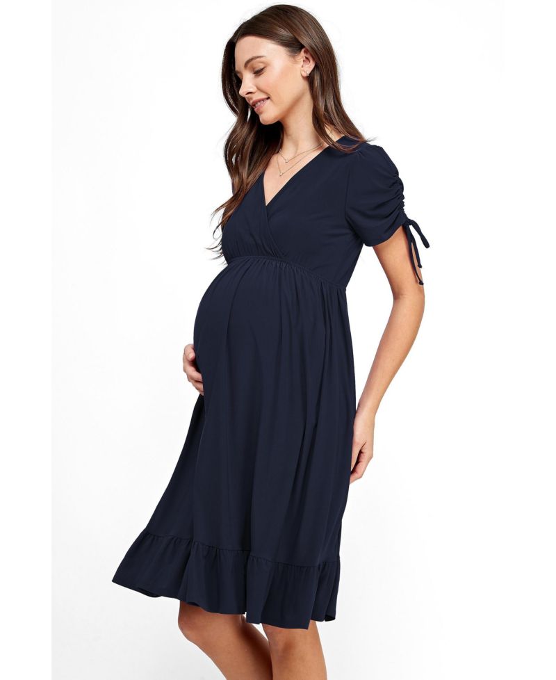 Women's Faux Wrap Flowy Nursing Dress with Pockets