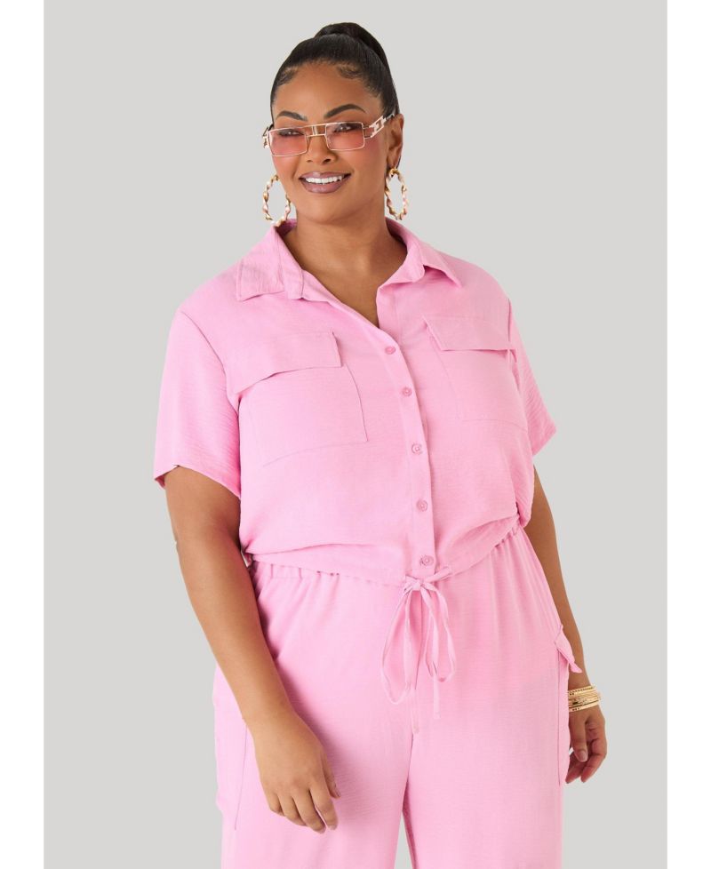 Plus Size Drawstring Cropped Shirt
