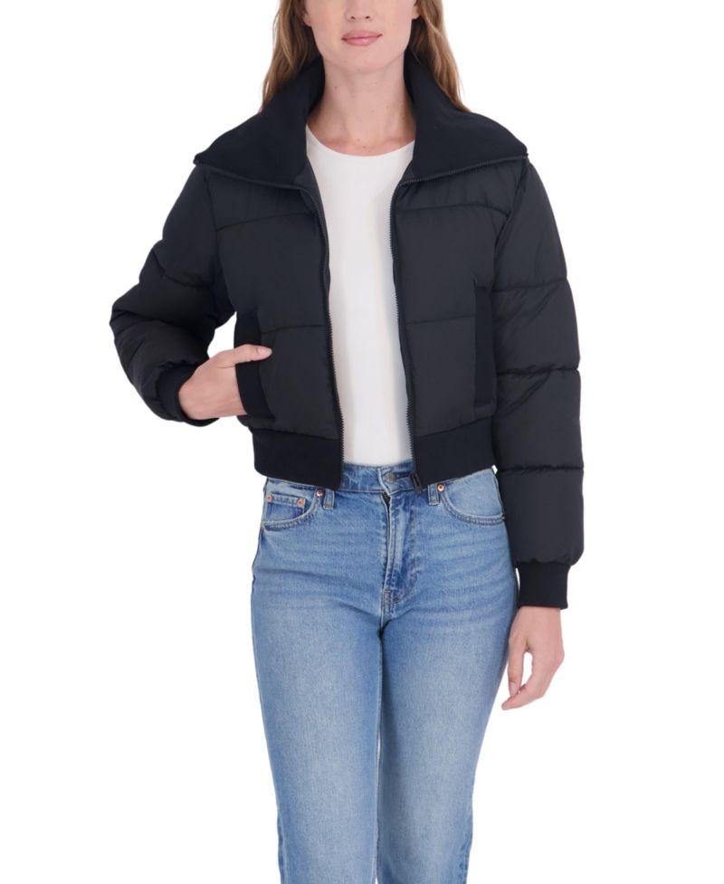 Juniors' Cropped Puffer Bomber Coat