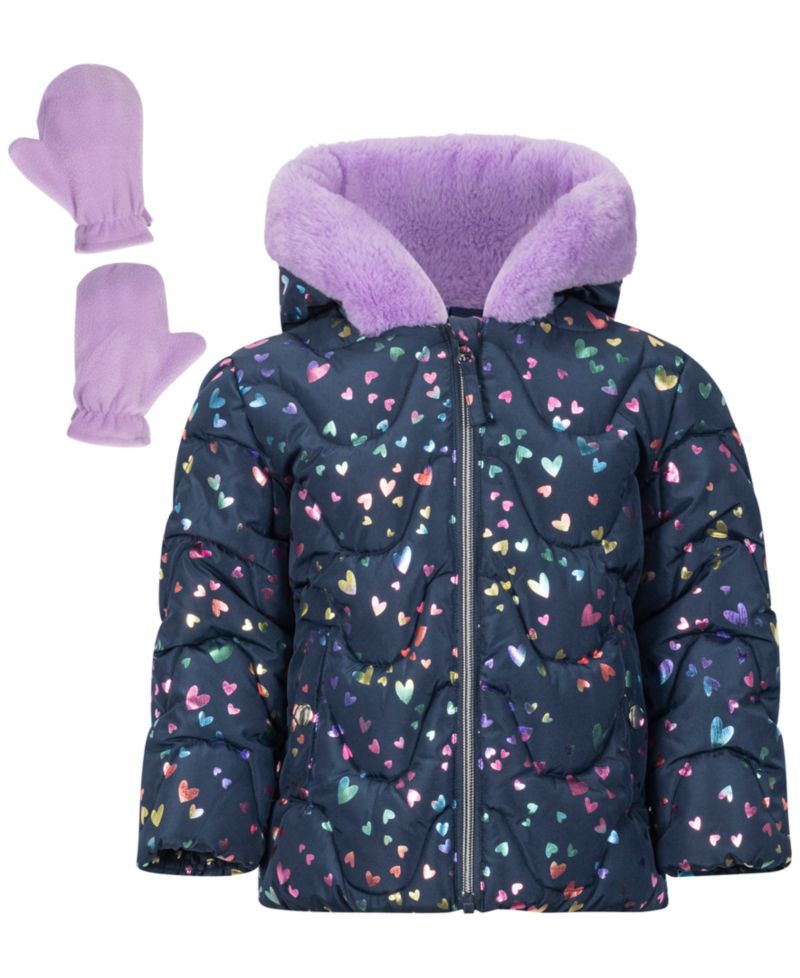 Baby Girls' Foil-Print Fleece-Lined Hooded Jacket and Ski Bib, 2-Piece Set
