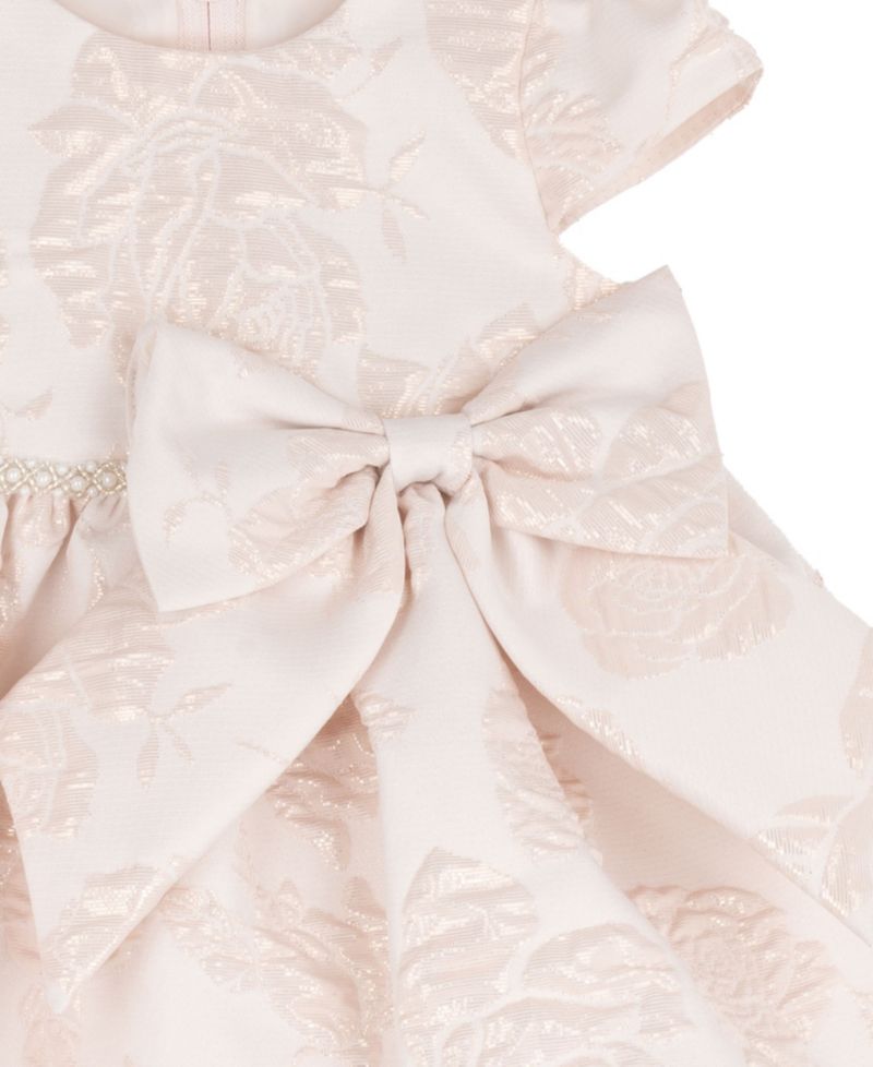 Baby Girls' Brocade Cap Sleeve Bodice with Beaded Imitation Pearl Trim Dress and Bloomer, 2-Piece Set
