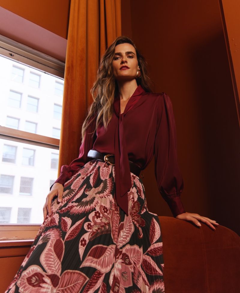 Women's Pleated Floral A-Line Skirt