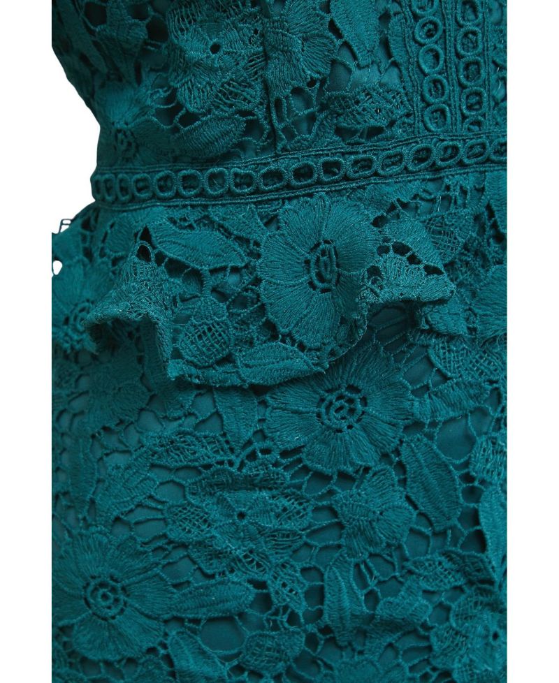 Women's Lace Trim Detail Frill Sleeve Mini Dress