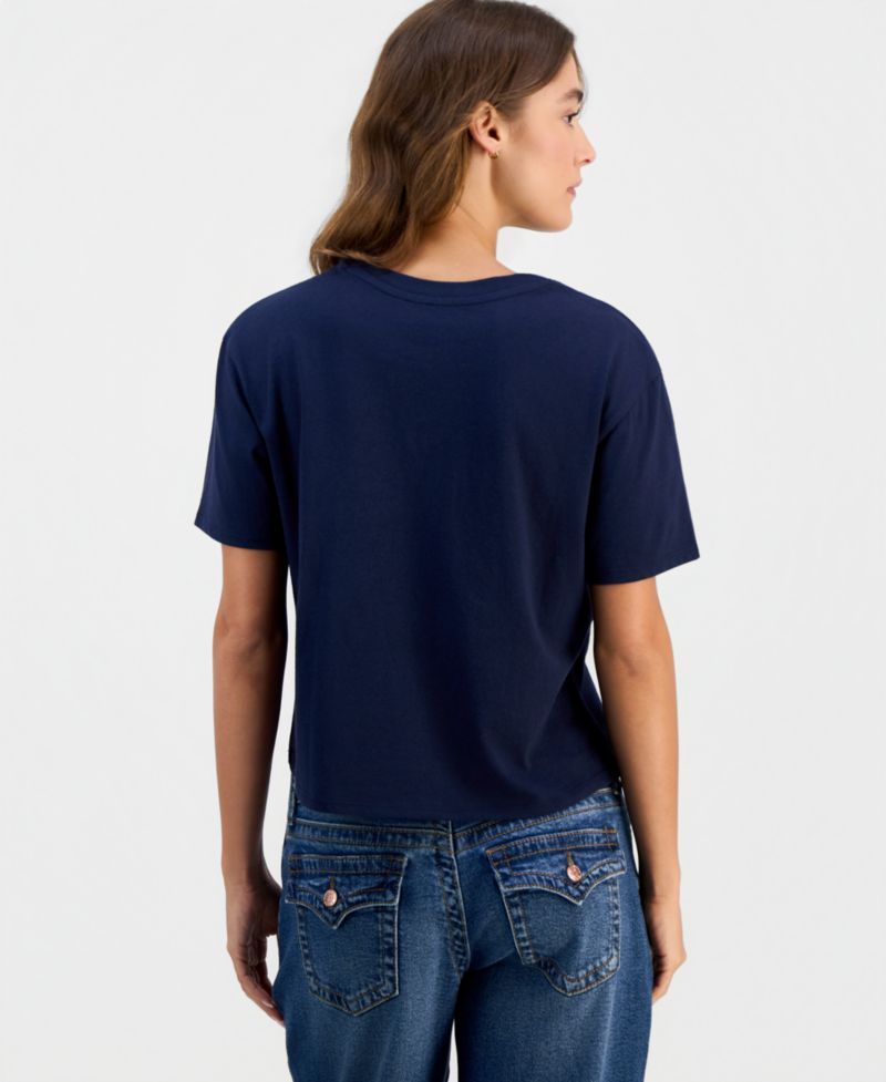 Juniors' Dachshund Bow Graphic Crop Tee